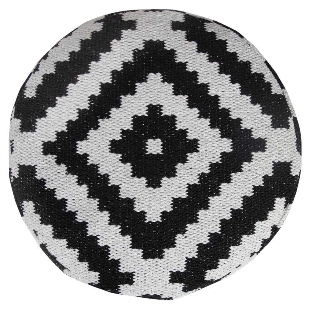 Monochromatic Medallion Geometric Round Pouf Ottoman