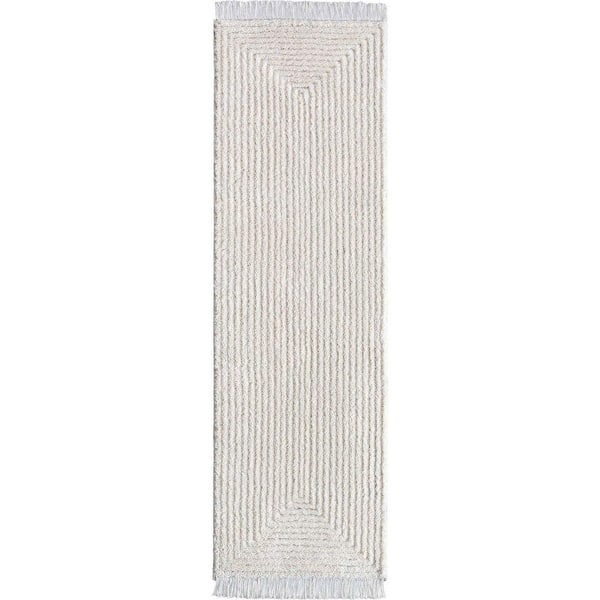 Marina Monroe Modern Solid Shag, Ivory 2 ft. 3 in. x 7 ft. 3 in. Runner, Area Rug