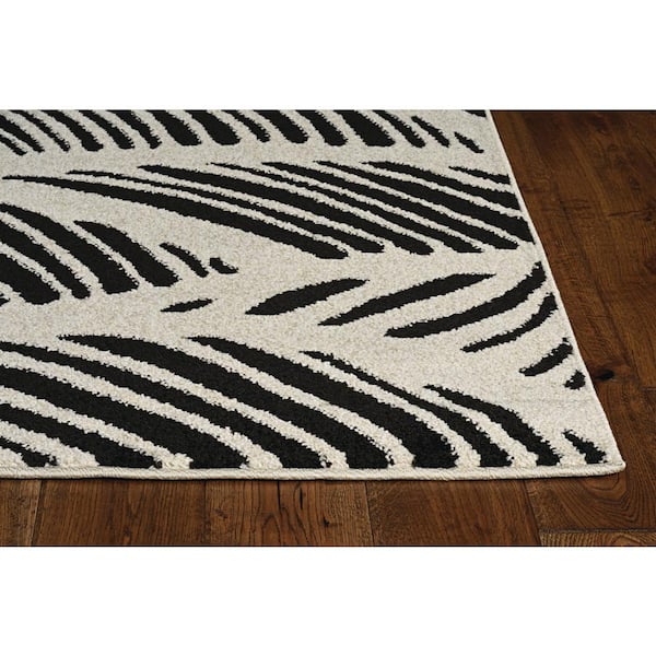Nova Black/White 3 ft. x 5 ft. Floral Tropical Outdoor Rug Area Rug