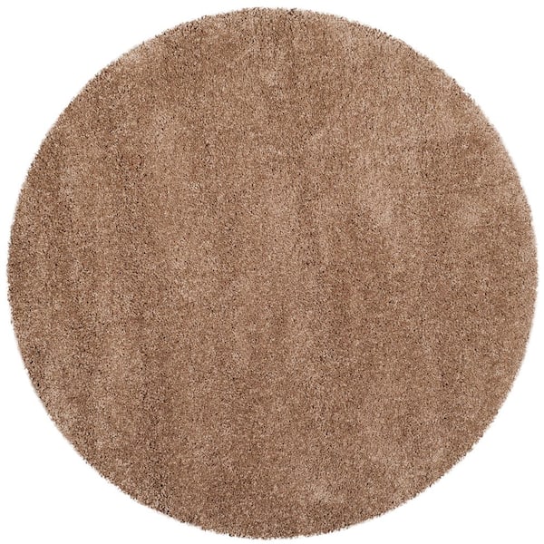 SAFAVIEH Milan Shag Dark Beige 3 ft. x 3 ft. Solid Flokati Round Area Rug