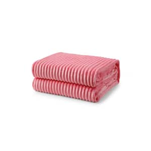 Pink Ribbed 100% Polyester Queen Blanket 90 in. x 90 in.