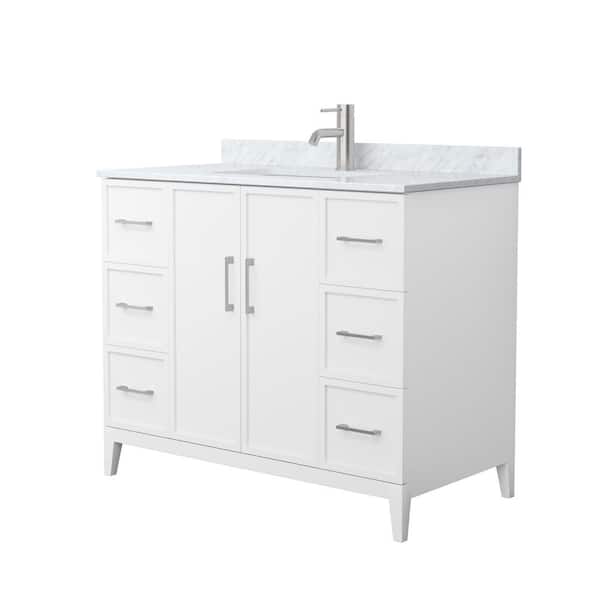 Wyndham Collection Elan 42 in. W x 22 in. D x 35 in. H Single Bath Vanity in White with White Carrara Marble Top