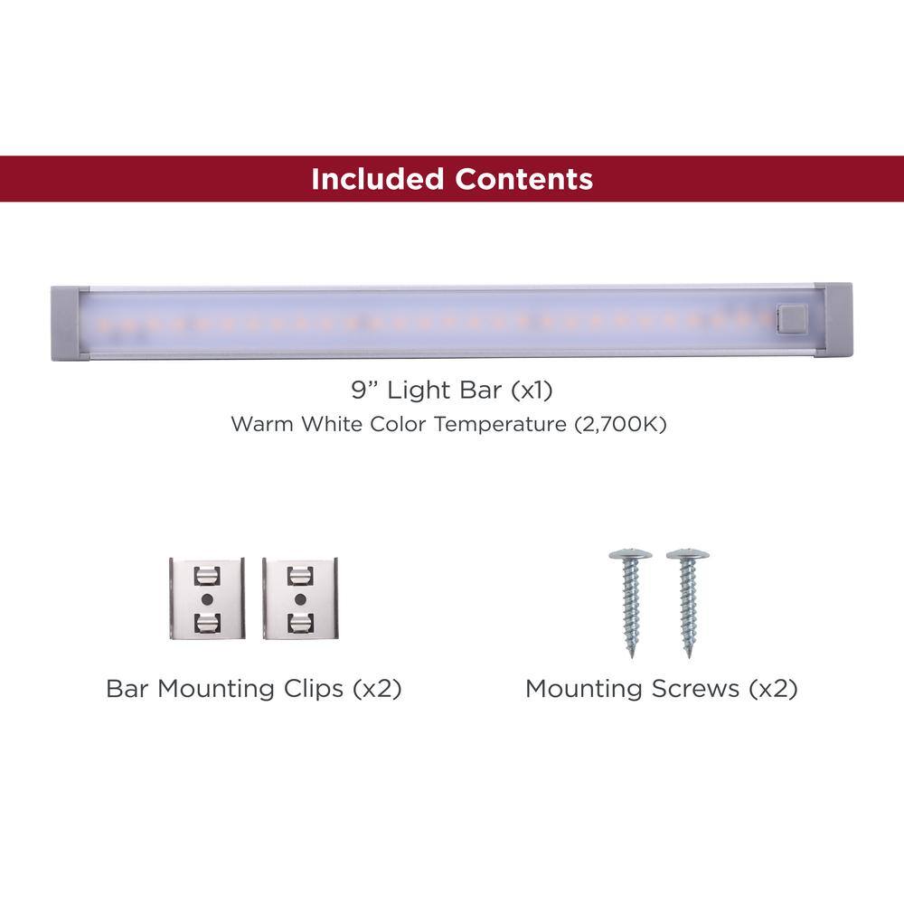 Gray 9-Inch LED Under-Cabinet Light Bar with Timer