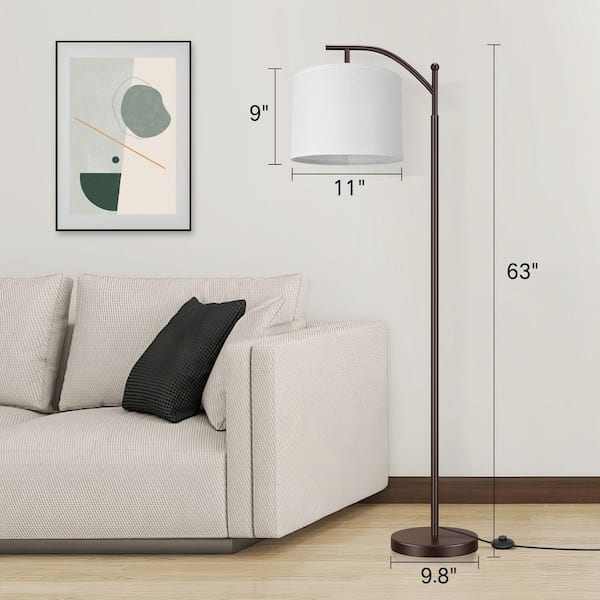 BICIK 63 in. Brown 1-Light Arched Floor Lamp for Bedroom with