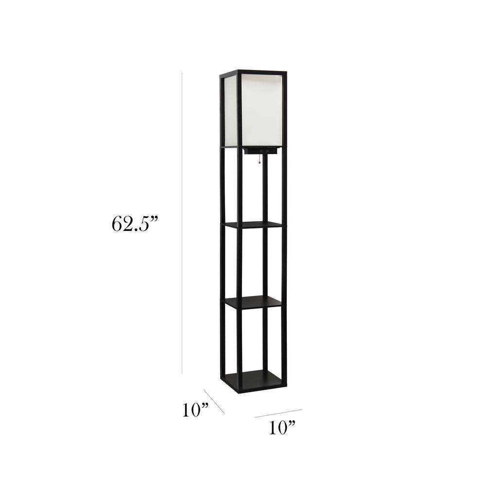 Black 62.5" Floor Lamp with Shelves and USB Ports