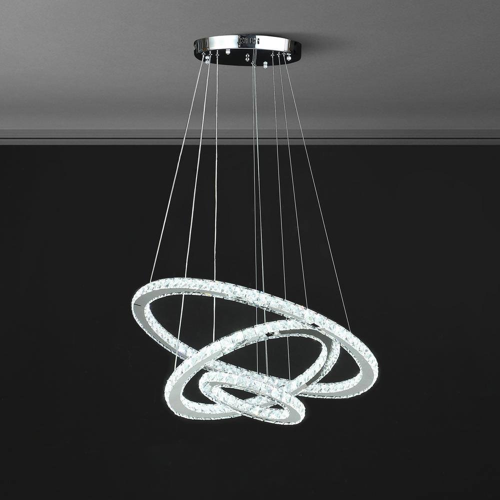 Medium Triple Hoop Crystal LED Chandelier with Remote Control