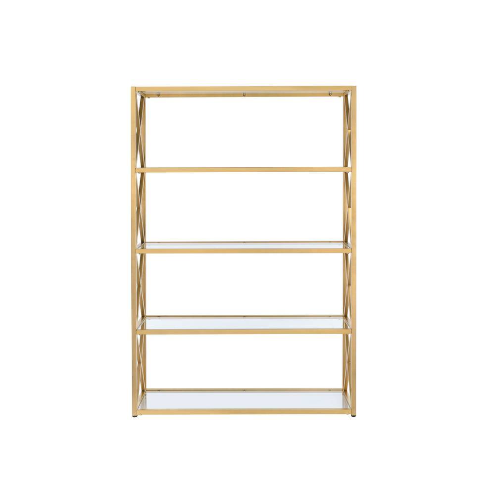 Milavera 48" Gold Metal and Clear Glass 5-Shelf Etagere Bookcase