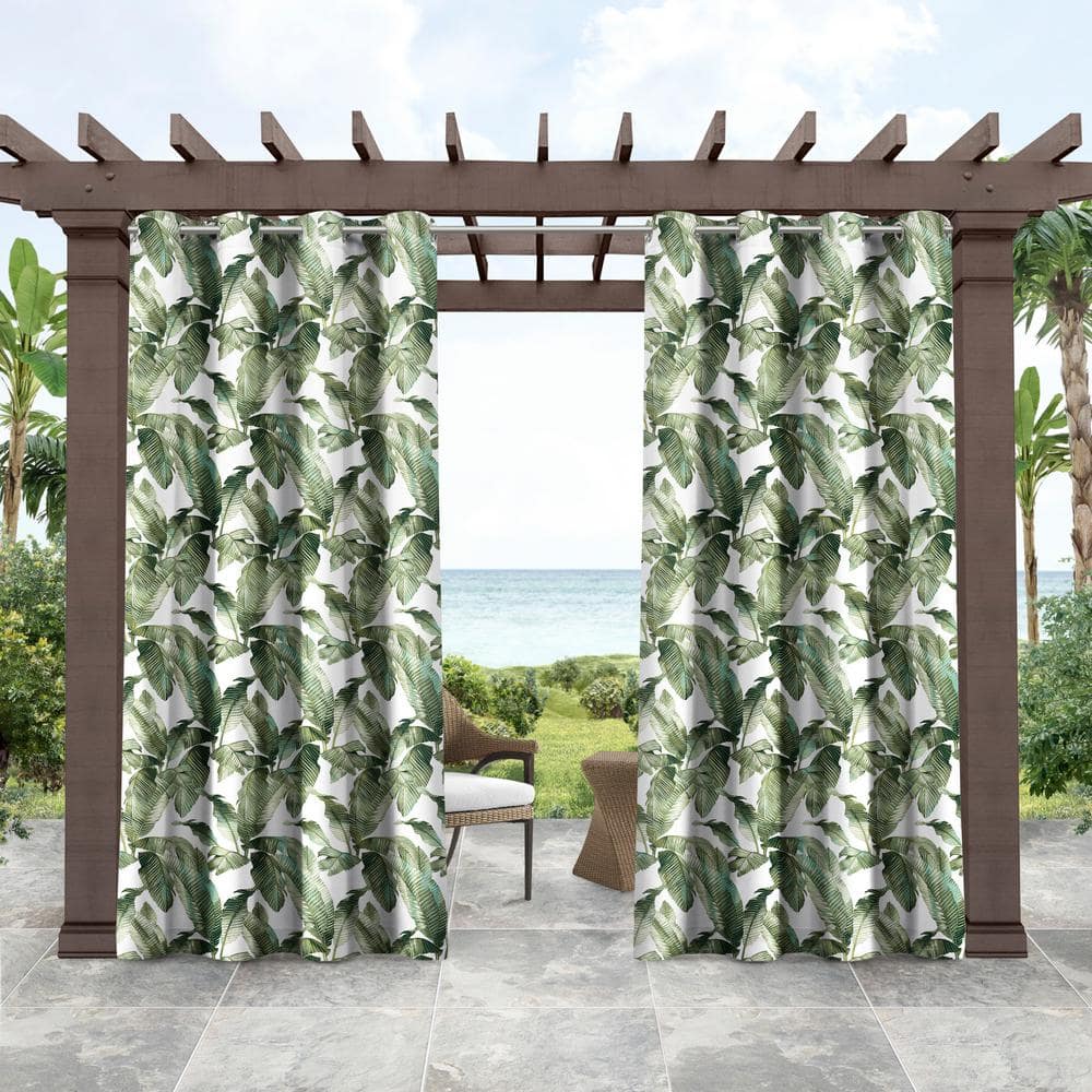 Island Palm Green Polyester Light-Filtering Grommet Curtain Panels, 54" x 84"