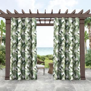 Island Palm Tropical Fern Palm Leaf Light Filtering Grommet Top Indoor/Outdoor Curtain, 54 in. W x 108 in. L (Set of 2)
