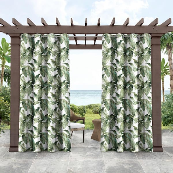 Tommy Bahama Island Palm Tropical Fern Palm Leaf Light Filtering Grommet Top Indoor/Outdoor Curtain, 54 in. W x 108 in. L (Set of 2)