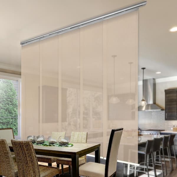 EMOH Sienna Mesh 58 in.- 110 in. W x 116 in. L Adjustable 5-Panel Satin Nickel Single Rail Panel Track with 23.5 in. Slates