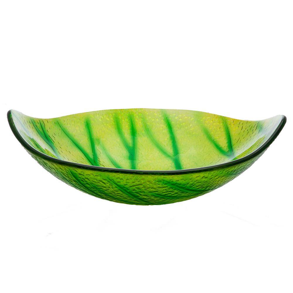 Green Leaf Shaped Tempered Glass Vessel Sink