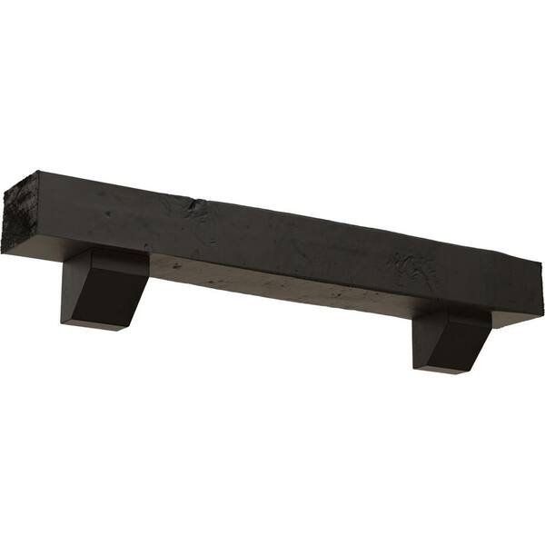 Ekena Millwork 4 in. x 8 in. x 3 ft. Knotty Pine Faux Wood Fireplace Mantel Kit, Ashford Corbels, Burnished Cedar