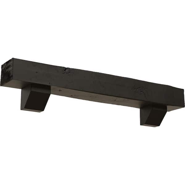 Ekena Millwork 4 in. x 8 in. x 5 ft. Knotty Pine Faux Wood Fireplace Mantel Kit with Ashford Corbels, Burnished Cedar