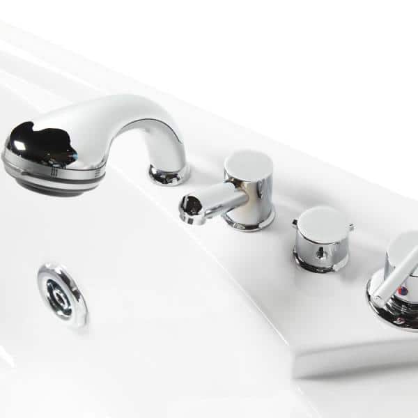 60'' White Acrylic Corner Whirlpool Bathtub with Glass Panel