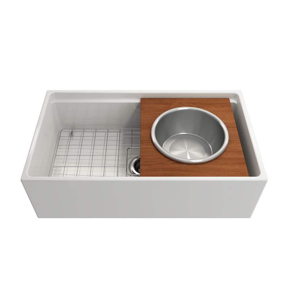 Mahogany Wood Prep Board Set with Round Stainless Steel Bowl and Colander