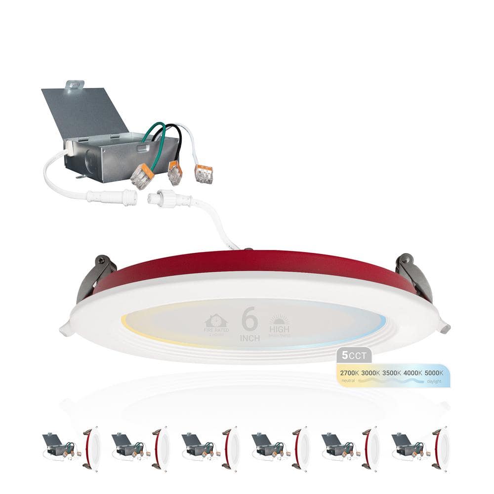 6 in. 2-Hour Fire Rated White Baffle Slim Canless Integrated LED Recessed Light 15W 5CCT 27K-50K Dimmable IC Rated 6Pack price history on PriceWatchPro