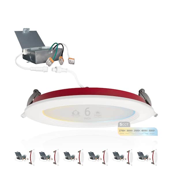 NuWatt 6 in. 2-Hour Fire Rated White Baffle Slim Canless Integrated LED Recessed Light 15W 5CCT 27K-50K Dimmable IC Rated 6Pack
