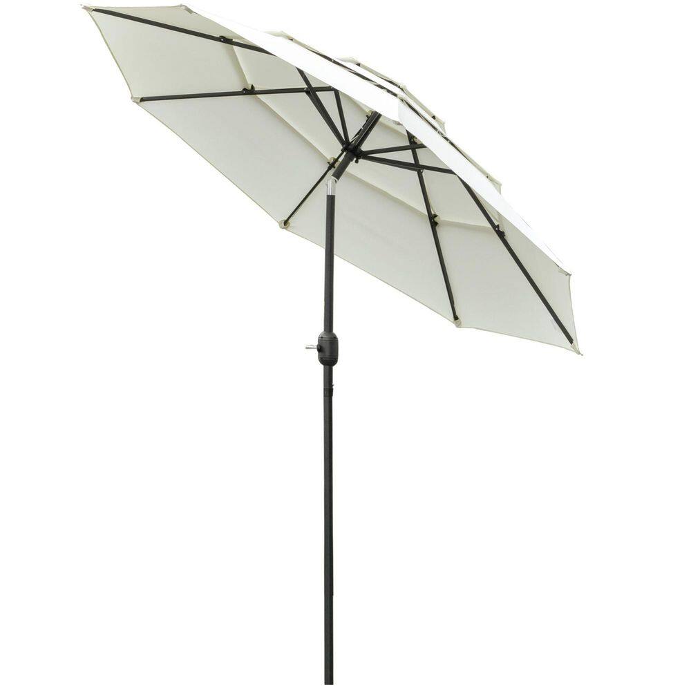 9 ft. Steel Push-Button Tilt 3-Tier Market Patio Umbrella in Beige Durable Construction Easy to Install price history on PriceWatchPro