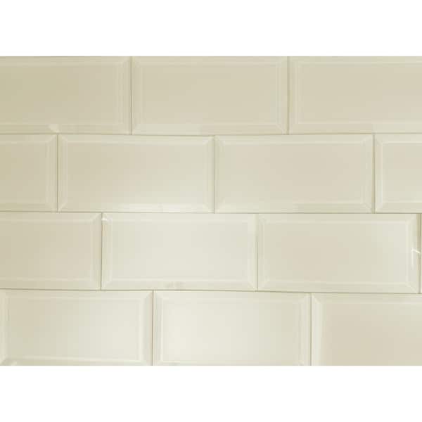 Frosted Elegance Matte Beige Beveled Subway 3 in. x 6 in. Glass Decorative Wall Tile (1.5 sq.ft./case)