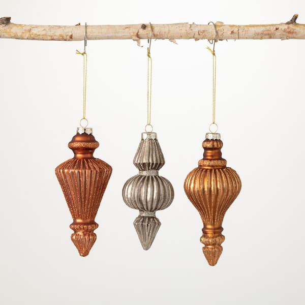 SULLIVANS 5", 5" and 5.5"Multicolor Metallic Finial Drop Ornaments (Set of 3)