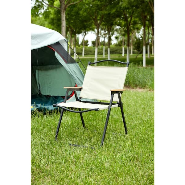 Unbranded 1-Piece Folding Metal Outdoor Lawn Chair for Indoor, Outdoor Camping, Picnics, Beach, Backyard, BBQ, Party, Patio, Beige