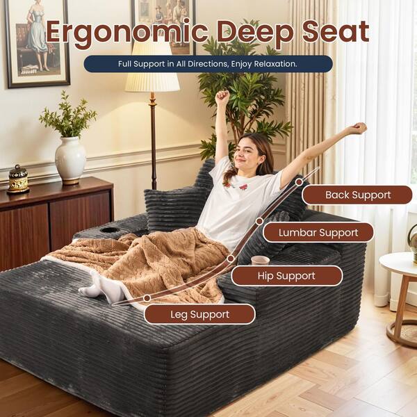 Allwex JOT 67 in. Square Arm Plush Corduroy Rectangle Chaise