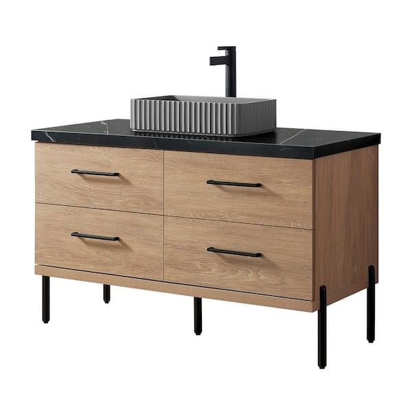 Trento 48 in.W x 21.7 in.D x 34.6 in.H Single Bath Vanity in North American Oak with Black Sintered Stone Top