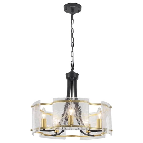 LWYTJO 5-Light Black and Gold Modern Drum Chandelier, Height Adjustable Pendant Light for Kitchen Island