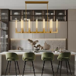 12-Light Copper Candlestick Chandelier, Modern Chandelier with Glass Shade, Retangular Luxurious Ceiling Pendant Light