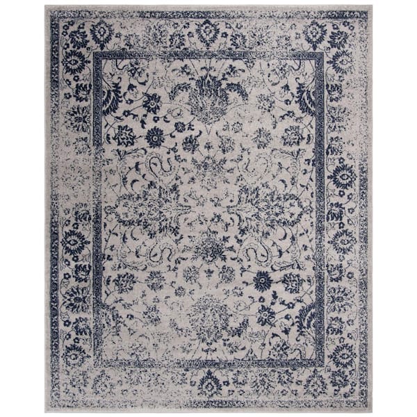 Adirondack 11 ft. x 15 ft. Gray/Navy Border Distressed Area Rug