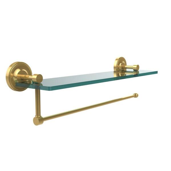 Allied Brass Prestige Regal 16 in. L x 5 in. H x 5 in. W Paper Towel Holder with Clear Glass Shelf in Polished Brass