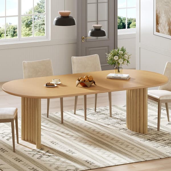 Haiden Natural Color Wood Double Pedestal Base 79 in. x 33.5 in. Oval Dining Table (Seats-8)