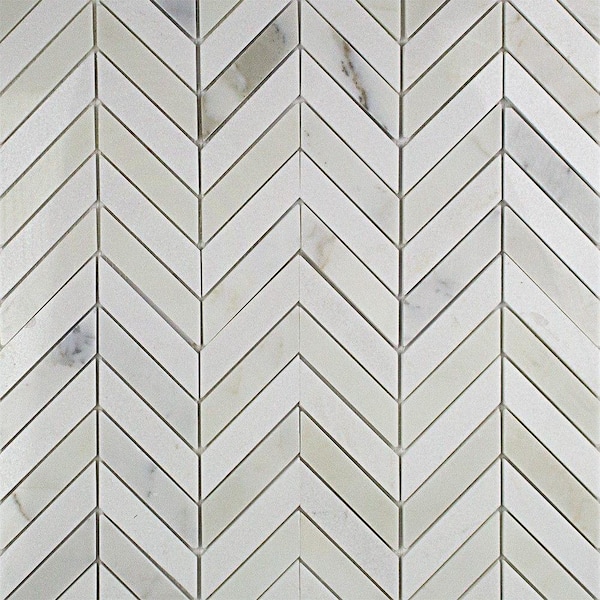 Ivy Hill Tile Dart Calcutta and Thassos Marble 3 in. x 6 in. Mosaic Tile Sample
