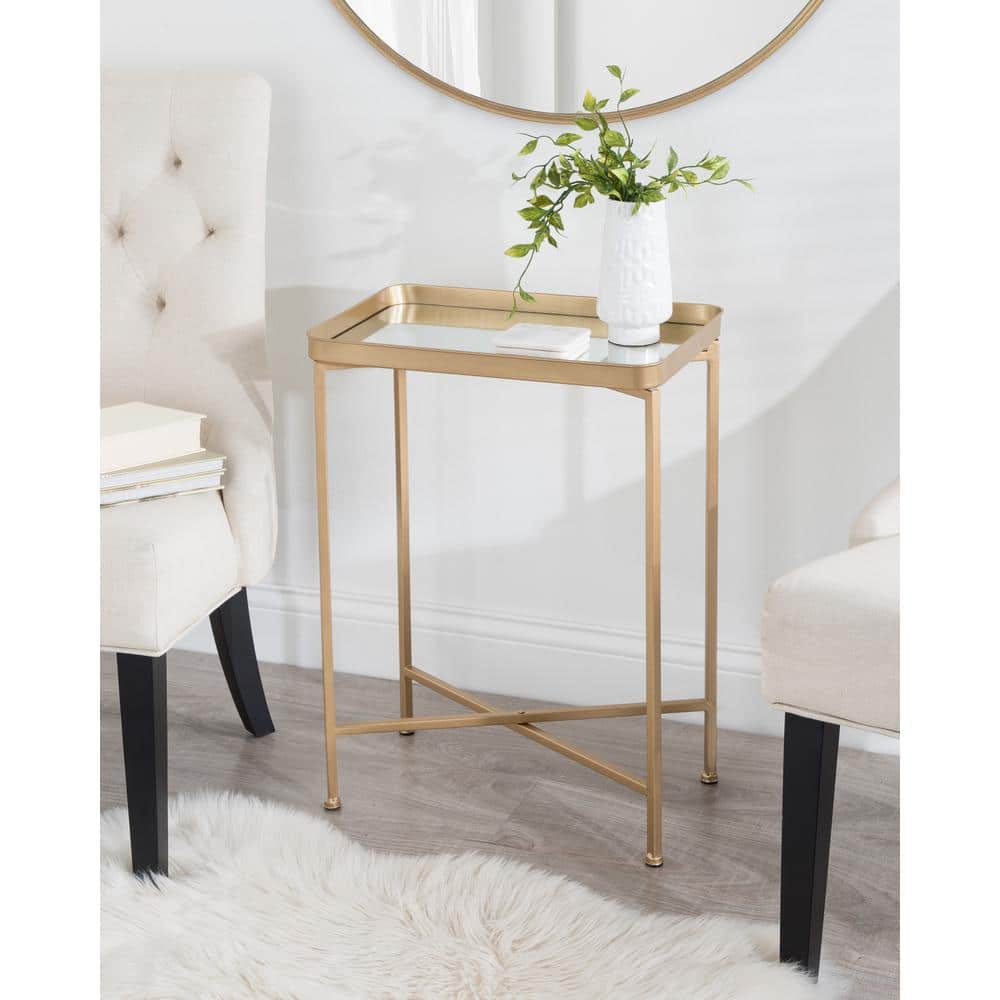 Celia Gold Metal and Mirrored Foldable Accent Table