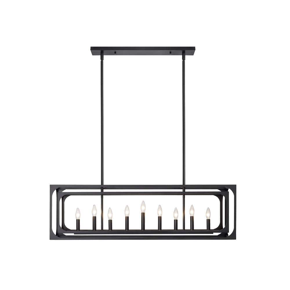 Matte Black Industrial 9-Light Linear Candle Chandelier