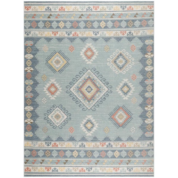 Nourison Washable Decor Light Blue 8 ft. x 10 ft. Center medallion Contemporary Area Rug