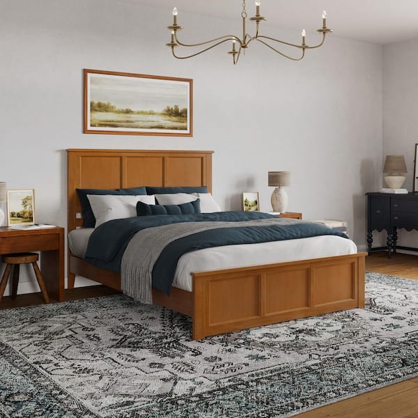 AFI Charlotte Light Toffee Natural Bronze Solid Wood Frame Queen Low Profile Platform Bed with Matching Footboard