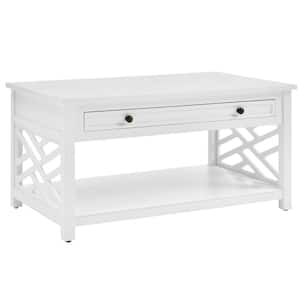 Coventry 36 in. White Medium Rectangle Wood Coffee Table with Drawer