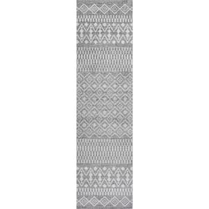 Ifrane Berber Geometric Stripe Gray/Cream 2 ft. x 8 ft. Runner Rug