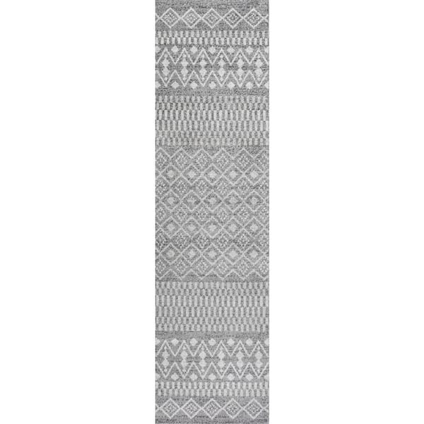 Ifrane Berber Geometric Stripe Gray/Cream 2 ft. x 8 ft. Runner Rug