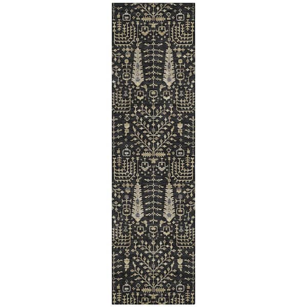 Chantille Machine Washable Indoor/Outdoor Abstract ACN3118 Black 2 ft. x 7 ft. Runner Rug