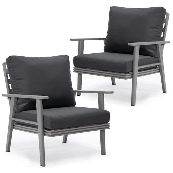 Leisuremod Walbrooke Modern Outdoor Arm Chair With Grey Powder Coated ...