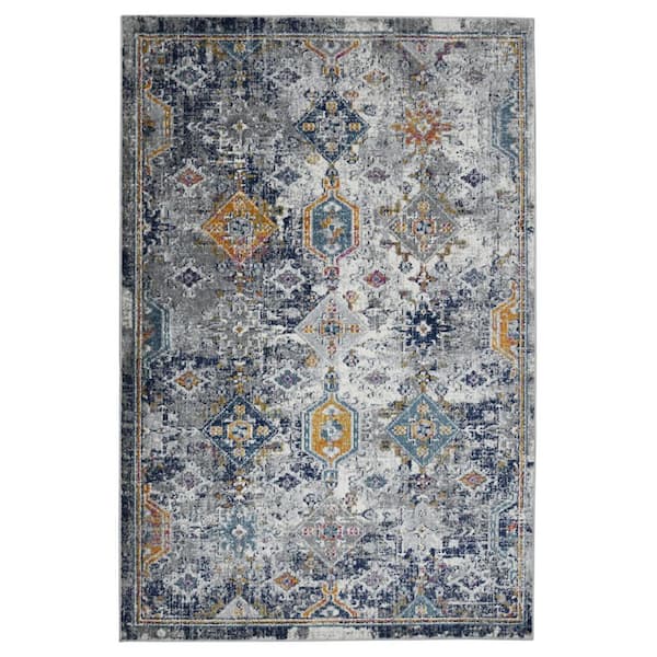 3 ft. x 5 ft. Blue Gray And Rust Geometric Area Rug