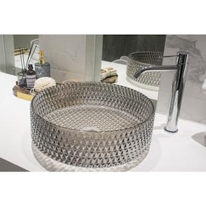 14.17 in. Gray Crystal Glass Circular Vessel Sink Bathroom Sink