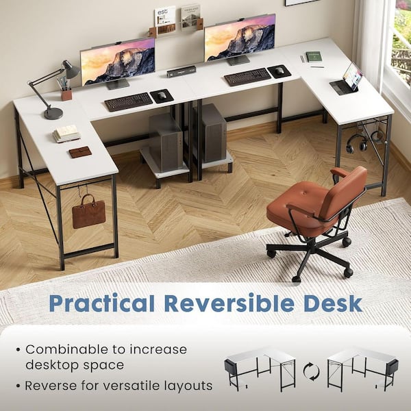 Bestier 50 in. L Shaped White Wood Reversible Desk Corner Desk with ...