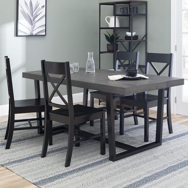 Welwick Designs 5-Piece Meridian Grey/Black Farmhouse Dining Set Seats 4