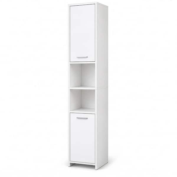 77 in. White Tall Storage Cabinet w/ 2-Doors and Adjustable Shelves, Linen Tower Cabinet, Bathroom Organizer and Storage