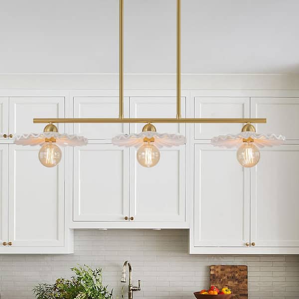 Y'INSP 3 Light Antique Gold Plating Modern Linear Island Chandelier for Kitchen Island with No Bulbs Included