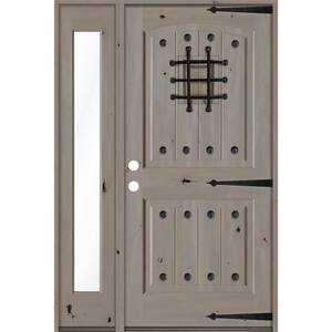 44 in. x 80 in. Mediterranean Knotty Alder Right-Hand/Inswing Clear Glass Grey Stain Wood Prehung Front Door